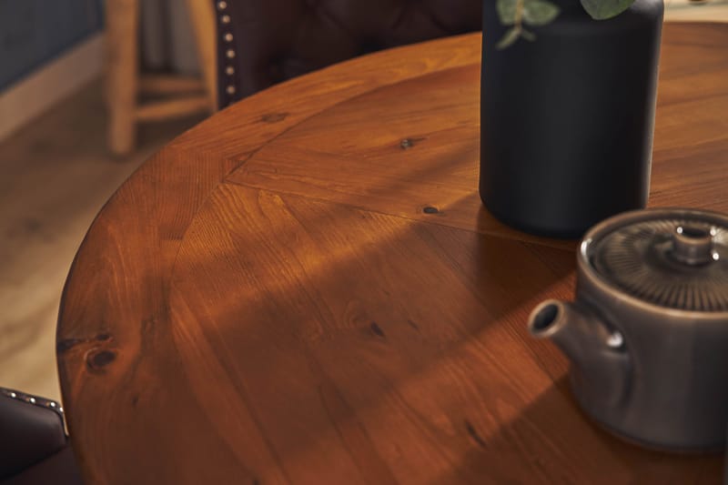 Lyon Matgrupp 120 cm Rund inkl 4 Bergviken Stolar Konstläder - Brun - Möbler - Bord & matgrupp - Matgrupp