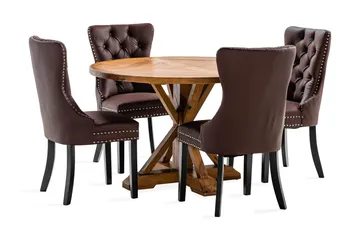 Lyon Matgrupp 120 cm Rund inkl 4 Bergviken Stolar Konstläder - Brun - Möbler - Bord & matgrupp - Matgrupp