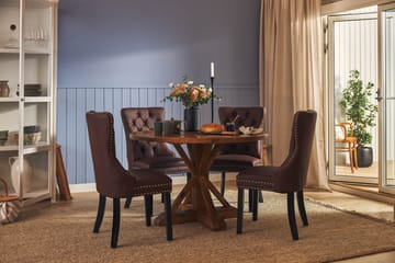 Lyon Matgrupp 120 cm Rund inkl 4 Bergviken Stolar Konstläder - Brun - Möbler - Bord & matgrupp - Matgrupp