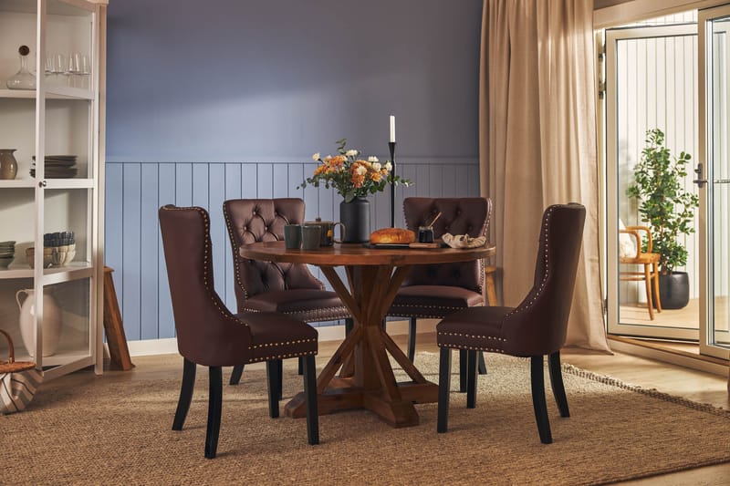 Lyon Matgrupp 120 cm Rund inkl 4 Bergviken Stolar Konstläder - Brun - Möbler - Bord & matgrupp - Matgrupp