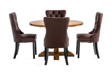 Lyon Matgrupp 120 cm Rund inkl 4 Bergviken Stolar Konstläder - Brun - Möbler - Bord & matgrupp - Matgrupp