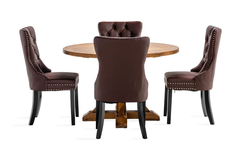 Lyon Matgrupp 120 cm Rund inkl 4 Bergviken Stolar Konstläder - Brun - Möbler - Bord & matgrupp - Matgrupp