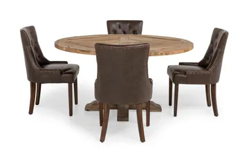 Lyon Matgrupp 150 cm Rund med 4 Tuva Fåtölj - Vintage Alm/Brun PU - Möbler - Bord & matgrupp - Matgrupp
