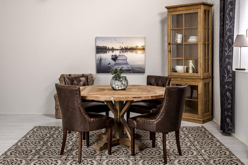 Lyon Matgrupp 150 cm Rund med 4 Tuva Fåtölj - Vintage Alm/Brun PU - Möbler - Bord & matgrupp - Matgrupp