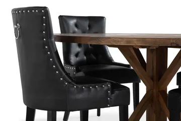 Lyon Matgrupp 150 cm Rund med 4 Tuva Fåtölj - Vintage Alm/Svart PU - Möbler - Bord & matgrupp - Matgrupp