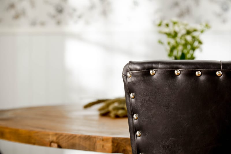 Lyon Matgrupp 150 cm Rund med 4 Tuva Fåtölj - Vintage Alm/Svart PU - Möbler - Bord & matgrupp - Matgrupp