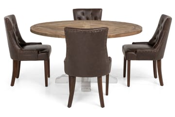 Lyon Matgrupp 150 cm Rund med 4 Tuva Fåtölj - Vintage Alm/Vit/Brun PU - Möbler - Bord & matgrupp - Matgrupp