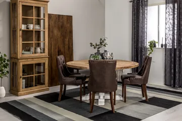 Lyon Matgrupp 150 cm Rund med 4 Tuva Fåtölj - Vintage Alm/Vit/Brun PU - Möbler - Bord & matgrupp - Matgrupp