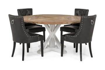 Lyon Matgrupp 150 cm Rund med 4 Tuva Fåtölj - Vintage Alm/Vit/Svart PU - Möbler - Bord & matgrupp - Matgrupp