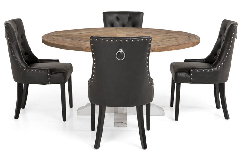 Lyon Matgrupp 150 cm Rund med 4 Tuva Fåtölj - Vintage Alm/Vit/Svart PU - Möbler - Bord & matgrupp - Matgrupp