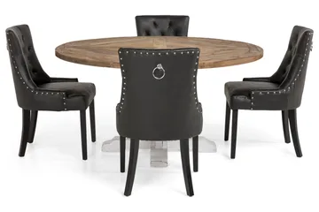 Lyon Matgrupp 150 cm Rund med 4 Tuva Fåtölj - Vintage Alm/Vit/Svart PU - Möbler - Bord & matgrupp - Matgrupp