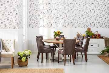 Lyon Matgrupp 150 cm Rund med 6 Tuva Fåtölj - Vintage Alm/Vit/Brun PU - Möbler - Bord & matgrupp - Matgrupp