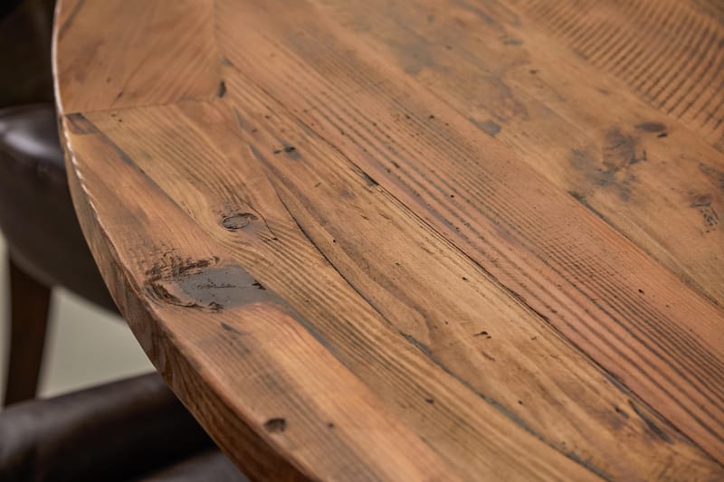 Lyon Matgrupp 150 cm Rund med 6 Tuva Fåtölj - Vintage Alm/Vit/Brun PU - Möbler - Bord & matgrupp - Matgrupp