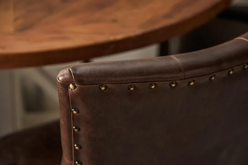 Lyon Matgrupp 150 cm Rund med 6 Tuva Fåtölj - Vintage Alm/Vit/Brun PU - Möbler - Bord & matgrupp - Matgrupp