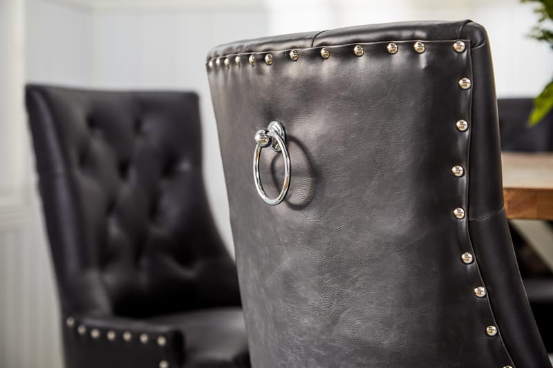 Lyon Matgrupp 150 cm Rund med 6 Tuva Fåtölj - Vintage Alm/Vit/Svart PU - Möbler - Bord & matgrupp - Matgrupp