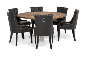 Lyon Matgrupp 150 cm Rund med 6 Tuva Fåtölj - Vintage Alm/Vit/Svart PU - Möbler - Bord & matgrupp - Matgrupp