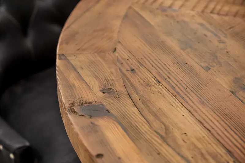 Lyon Matgrupp 150 cm Rund med 6 Tuva Fåtölj - Vintage Alm/Vit/Svart PU - Möbler - Bord & matgrupp - Matgrupp