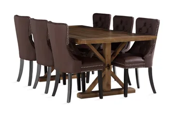 Lyon Matgrupp 200x100 cm inkl 6 Bergviken Stolar Konstläder - Brun - Möbler - Bord & matgrupp - Matgrupp