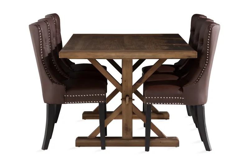 Lyon Matgrupp 200x100 cm inkl 6 Bergviken Stolar Konstläder - Brun - Möbler - Bord & matgrupp - Matgrupp