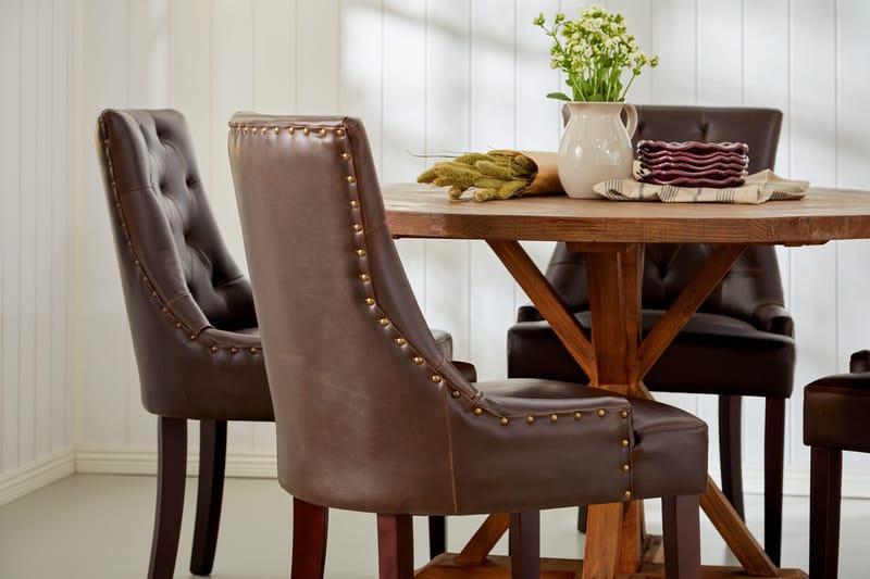 Lyon Matgrupp Rund med 4 st Tuva Fåtölj Konstläder - Trä/Mörkbrun - Möbler - Bord & matgrupp - Matgrupp