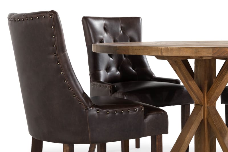 Lyon Matgrupp Rund med 4 st Tuva Fåtölj Konstläder - Trä/Mörkbrun - Möbler - Bord & matgrupp - Matgrupp