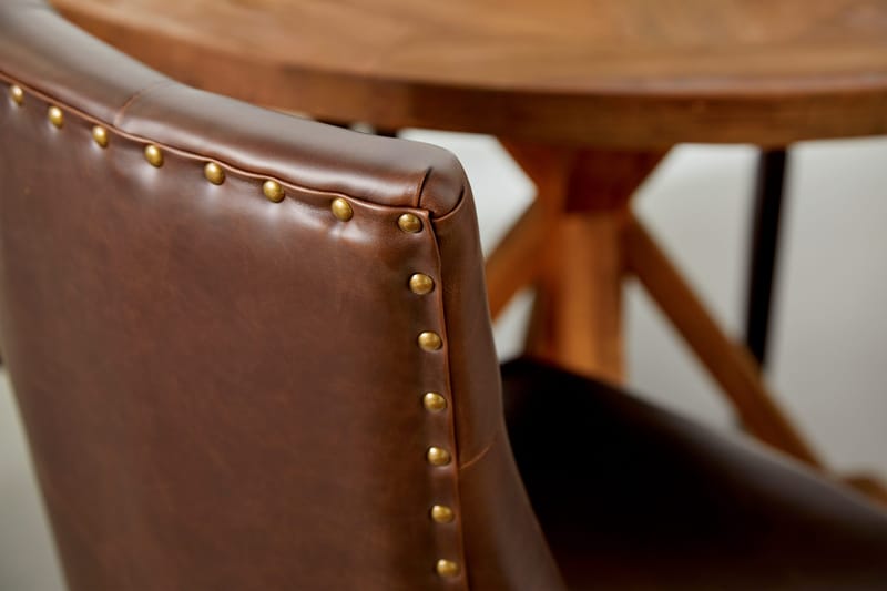 Lyon Matgrupp Rund med 4 st Tuva Fåtölj Konstläder - Trä/Mörkbrun - Möbler - Bord & matgrupp - Matgrupp