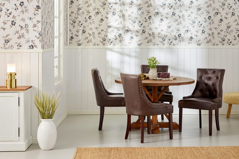 Lyon Matgrupp Rund med 4 st Tuva Fåtölj Konstläder - Trä/Mörkbrun - Möbler - Bord & matgrupp - Matgrupp