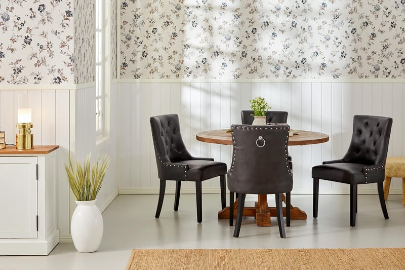 Lyon Matgrupp Rund med 4 st Tuva Fåtölj Konstläder - Trä/Svart PU - Möbler - Bord & matgrupp - Matgrupp