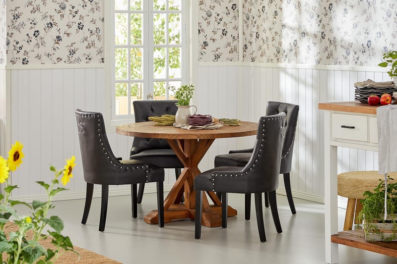 Lyon Matgrupp Rund med 4 st Tuva Fåtölj Konstläder - Trä/Svart PU - Möbler - Bord & matgrupp - Matgrupp