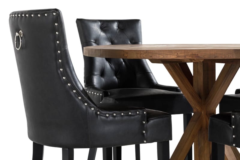 Lyon Matgrupp Rund med 4 st Tuva Fåtölj Konstläder - Trä/Svart PU - Möbler - Bord & matgrupp - Matgrupp