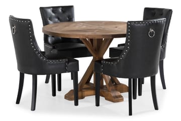 Lyon Matgrupp Rund med 4 st Tuva Fåtölj Konstläder - Trä/Svart PU - Möbler - Bord & matgrupp - Matgrupp