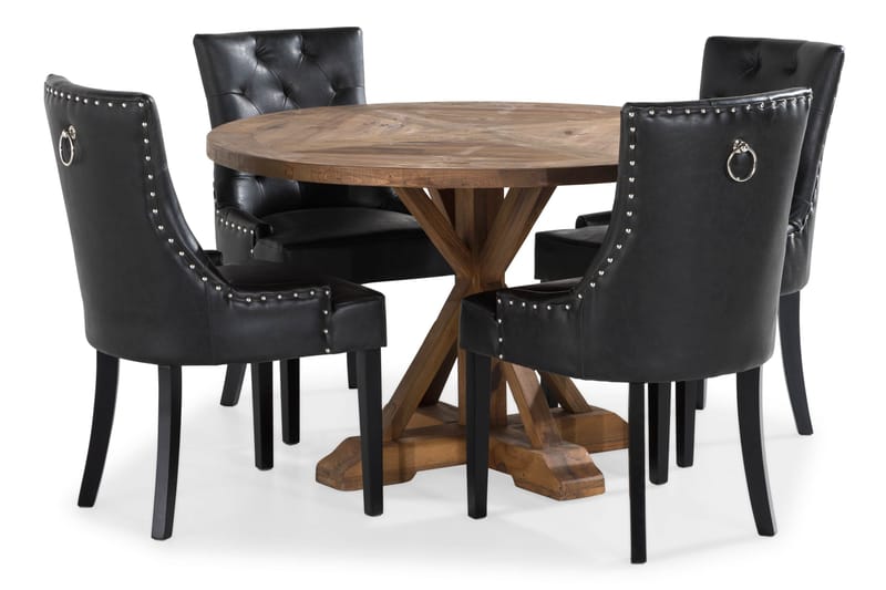Lyon Matgrupp Rund med 4 st Tuva Fåtölj Konstläder - Trä/Svart PU - Möbler - Bord & matgrupp - Matgrupp