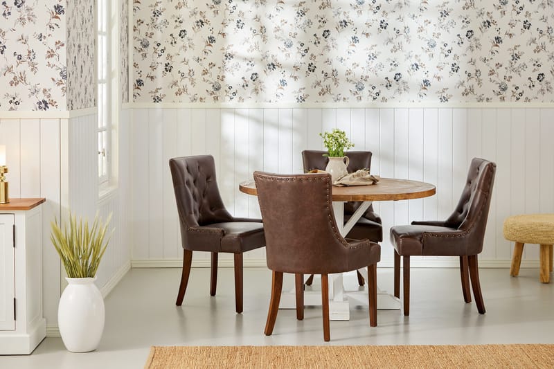 Lyon Matgrupp Rund med 4 st Tuva Fåtölj Konstläder - Trä/Vit/Svart PU - Möbler - Bord & matgrupp - Matgrupp