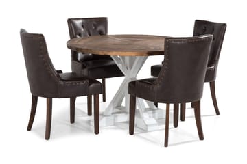 Lyon Matgrupp Rund med 4 st Tuva Fåtölj Konstläder - Trä/Vit/Svart PU - Möbler - Bord & matgrupp - Matgrupp