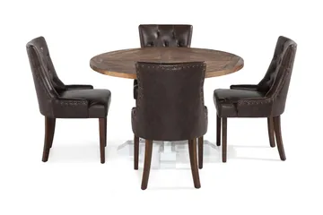 Lyon Matgrupp Rund med 4 st Tuva Fåtölj Konstläder - Trä/Vit/Svart PU - Möbler - Bord & matgrupp - Matgrupp