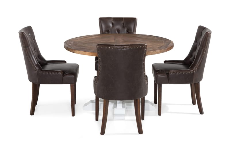 Lyon Matgrupp Rund med 4 st Tuva Fåtölj Konstläder - Trä/Vit/Svart PU - Möbler - Bord & matgrupp - Matgrupp