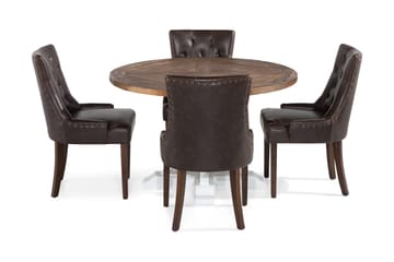 Lyon Matgrupp Rund med 4 st Tuva Fåtölj Konstläder - Trä/Vit/Svart PU - Möbler - Bord & matgrupp - Matgrupp