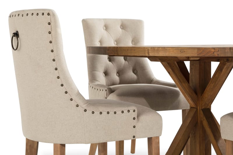 Lyon Matgrupp Rund med 4 st Viktoria Fåt ölj - Trä / Beige - Möbler - Bord & matgrupp - Matgrupp