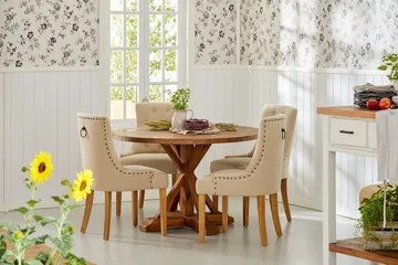 Lyon Matgrupp Rund med 4 st Viktoria Fåtölj - Trä / Beige - Möbler - Bord & matgrupp - Matgrupp