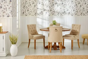 Lyon Matgrupp Rund med 4 st Viktoria Fåtölj - Trä / Beige - Möbler - Bord & matgrupp - Matgrupp