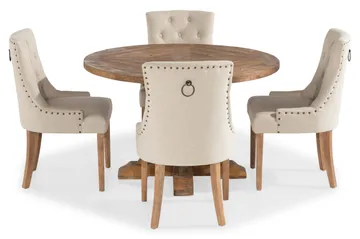 Lyon Matgrupp Rund med 4 st Viktoria Fåtölj - Trä / Beige - Möbler - Bord & matgrupp - Matgrupp