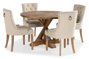 Lyon Matgrupp Rund med 4 st Viktoria Fåtölj - Trä / Beige - Möbler - Bord & matgrupp - Matgrupp