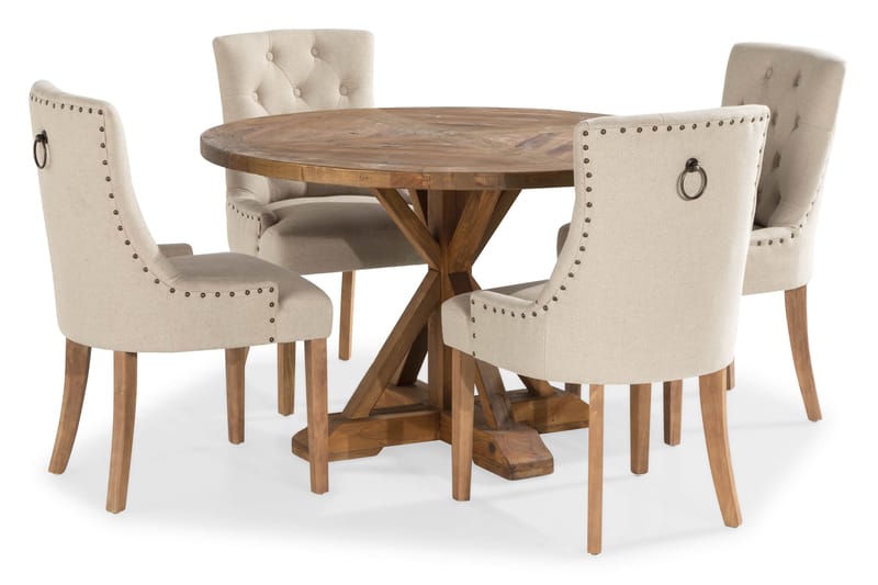 Lyon Matgrupp Rund med 4 st Viktoria Fåtölj - Trä / Beige - Möbler - Bord & matgrupp - Matgrupp