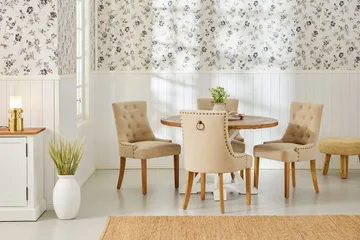 Lyon Matgrupp Rund med 4 st Viktoria Fåtölj - Trä/Vit/Beige - Möbler - Bord & matgrupp - Matgrupp