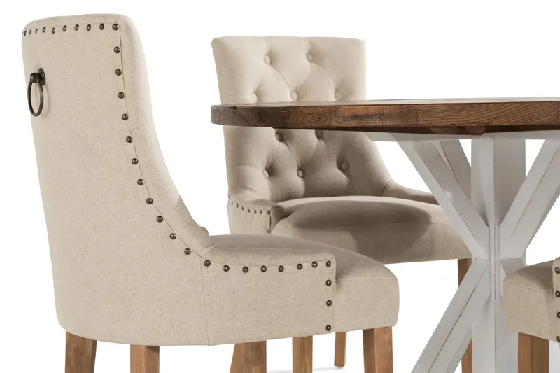 Lyon Matgrupp Rund med 4 st Viktoria Fåtölj - Trä/Vit/Beige - Möbler - Bord & matgrupp - Matgrupp