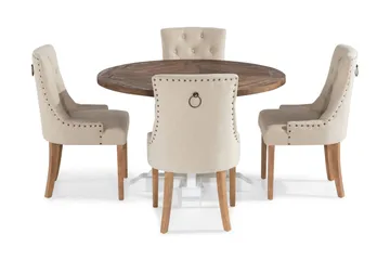 Lyon Matgrupp Rund med 4 st Viktoria Fåtölj - Trä/Vit/Beige - Möbler - Bord & matgrupp - Matgrupp