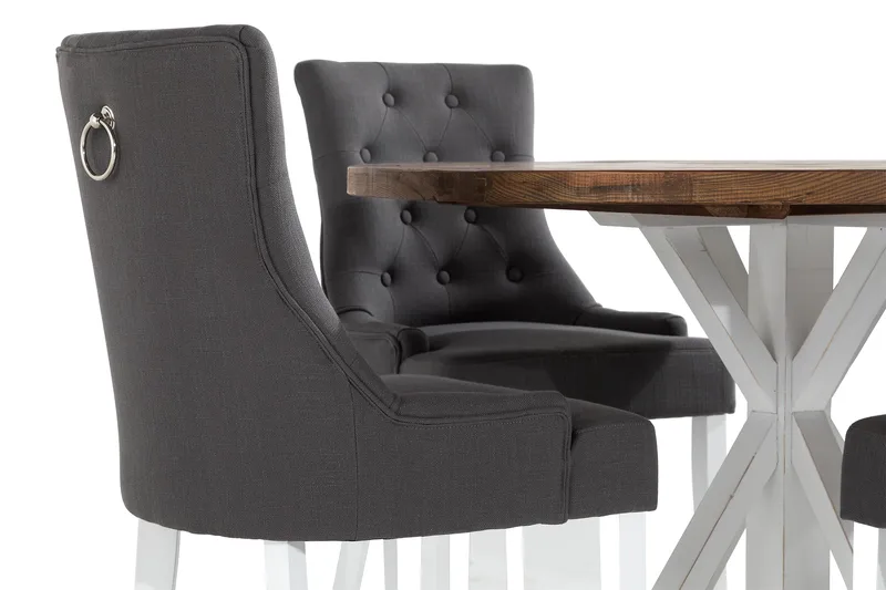 Lyon Matgrupp Rund med 4 st Viktoria Fåtölj - Trä/Vit/Grå - Möbler - Bord & matgrupp - Matgrupp