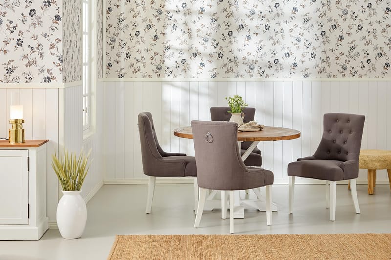 Lyon Matgrupp Rund med 4 st Viktoria Fåtölj - Trä/Vit/Grå - Möbler - Bord & matgrupp - Matgrupp