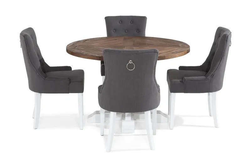 Lyon Matgrupp Rund med 4 st Viktoria Fåtölj - Trä/Vit/Grå - Möbler - Bord & matgrupp - Matgrupp