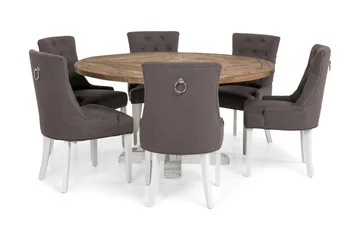 Lyon Matgrupp Runt med 6 Viktoria Stol - Vit/Grå - Möbler - Bord & matgrupp - Matgrupp